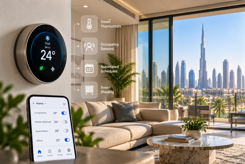 Smart thermostat and home automation to reduce AC cooling costs in Dubai